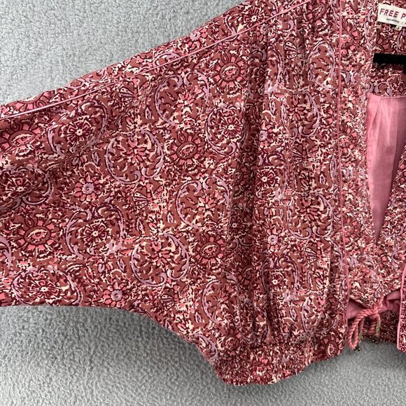 Free People Rosalina Jacket Mocha Combo Printed Dolman Sleeve Size Small - Picture 10 of 16